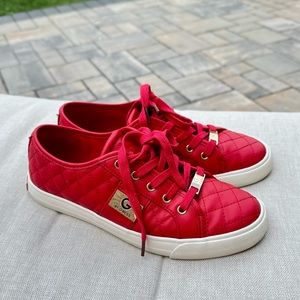 G by Guess Womens Red Backer Lace-Up Quilted Sneaker Shoes